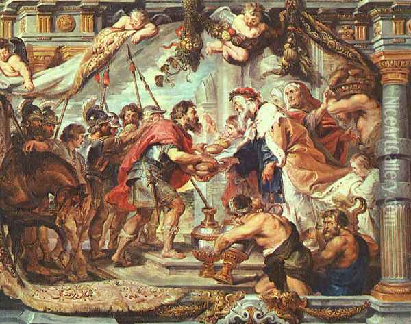 The Meeting of Abraham and Melchizedek 1625 Oil Painting - Peter Paul Rubens