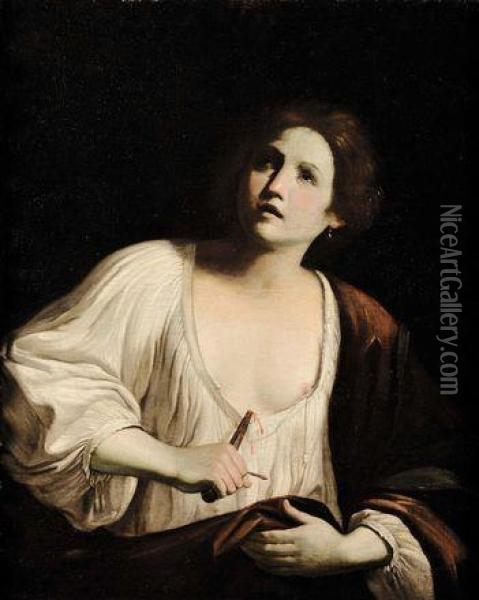 Suicidio Di Lucrezia Oil Painting - Guido Cagnacci