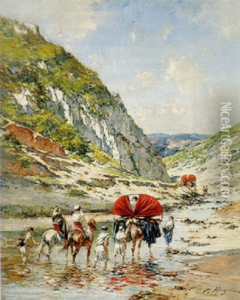 Travellers On Horseback Oil Painting - Victor Pierre Huguet