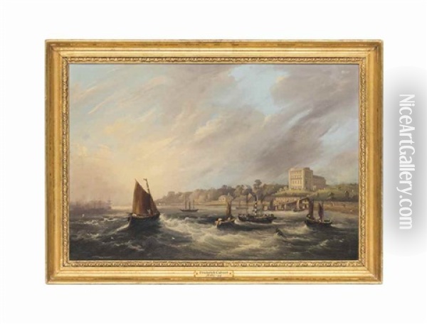 A Paddle Steamer Ferrying Passengers On The Thames Estuary Past Westcliff-on-sea, Southend Oil Painting - Frederick Calvert
