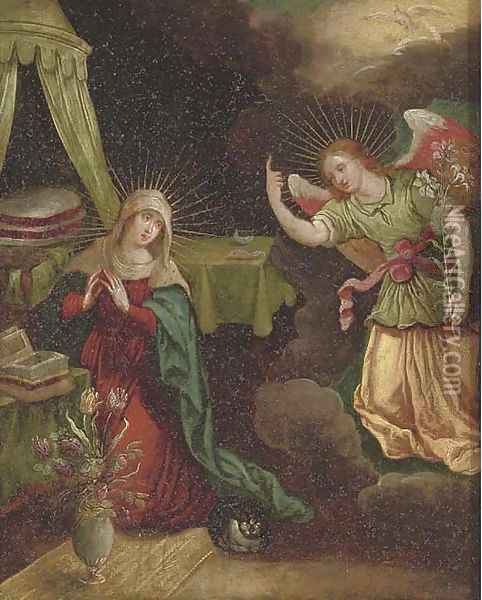 The Annunciation Oil Painting - School Of Antwerp