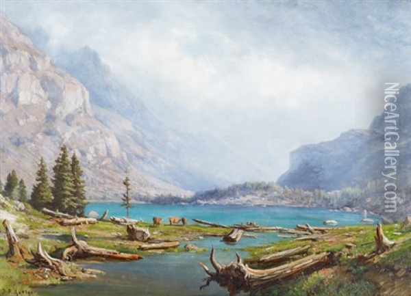 Troupeau Au Bord D'un Lac De Montagne Oil Painting - Jean Philippe George-Julliard
