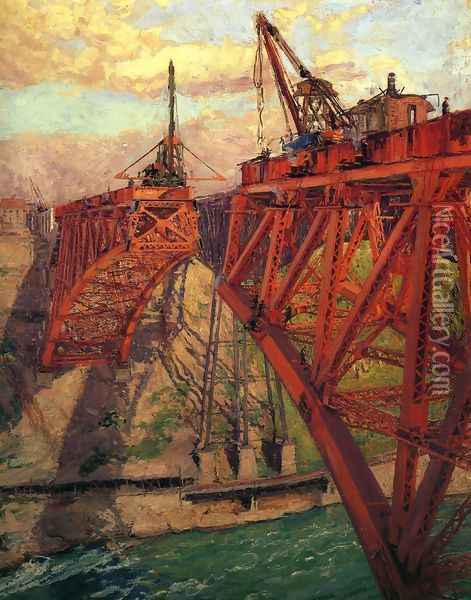 Building the Bridge Oil Painting - Claire Shuttleworth