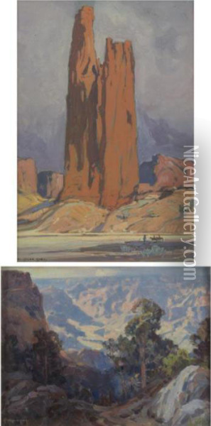 Grand Canyon And The Monument, Canyon De Chelly: Two Works Oil Painting - Carl Oscar Borg