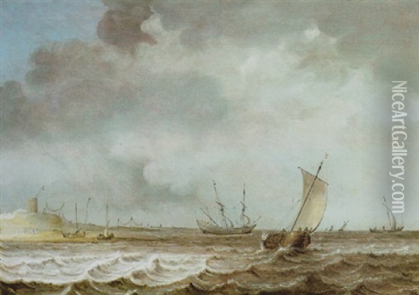 Segelschiffe Vor Der Kuste Auf Bewegter See Oil Painting - Julius Porcellis