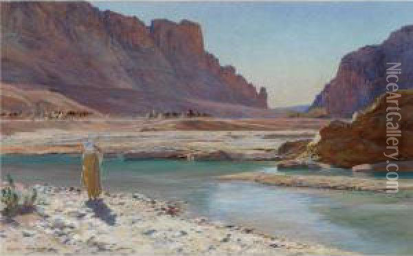 L'oued Oil Painting - Eugene-Alexis Girardet