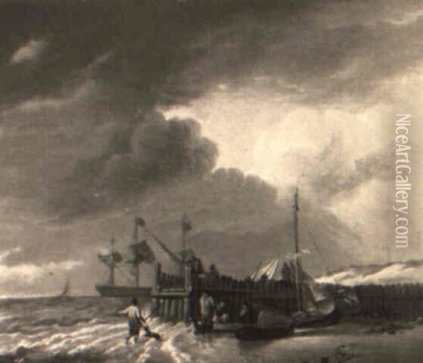 Awaiting The Fleet Oil Painting - Johannes Hermanus Koekkoek