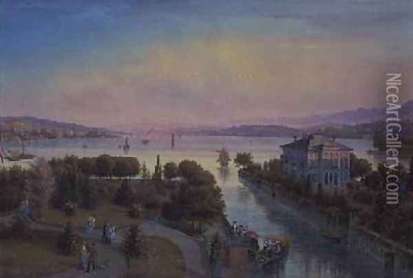 View of the Lake of Zurich with Villa Rosau Oil Painting - Emanuel Labhardt