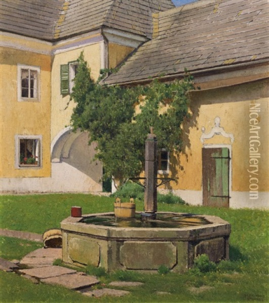 Yard Monastery In Grunau, Upper Austria Oil Painting - Ferdinand Brunner