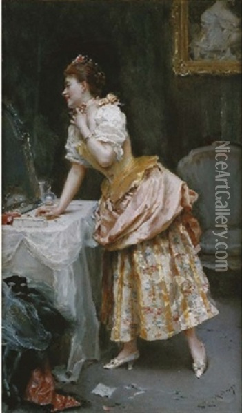 Aline Ante El Tocador (aline At The Dressing Table) Oil Painting - Raimundo de Madrazo y Garreta