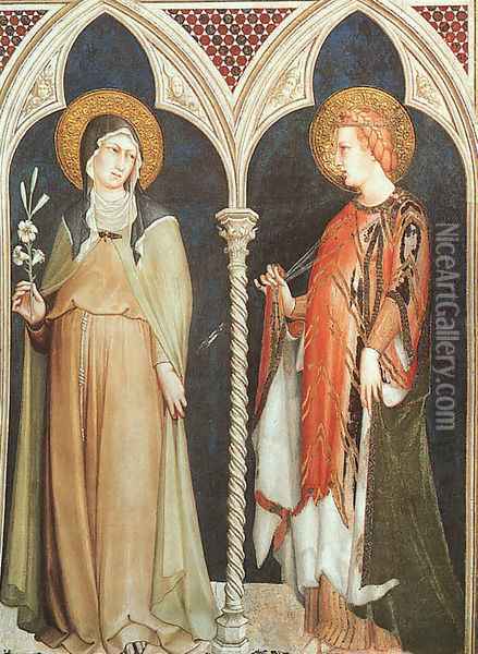 St. Clare and St. Elizabeth of Hungary 1321 Oil Painting - Simone Martini