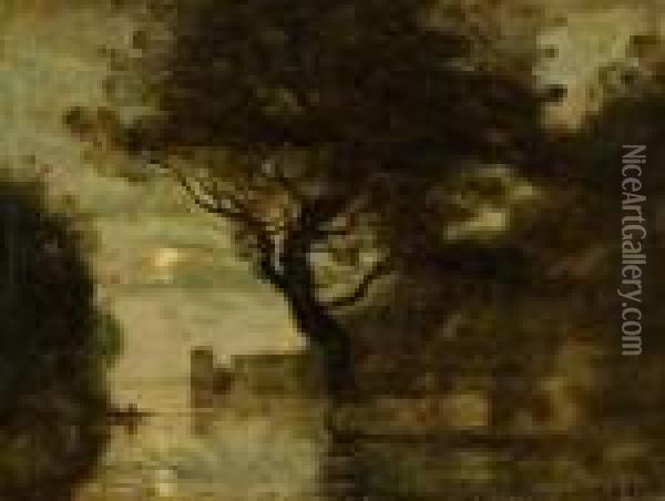Souvenir D'italie, Clair De Lune Oil Painting - Jean-Baptiste-Camille Corot