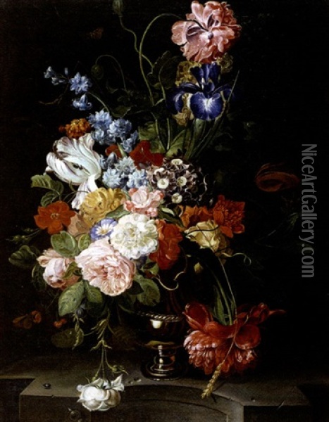 Flower Arrangement In A Copper Urn Oil Painting - Rachel Ruysch
