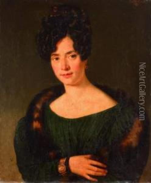 Portrait De Jeune Femme Au Col De Fourrure Oil Painting - Joseph Jean Vaudechamp