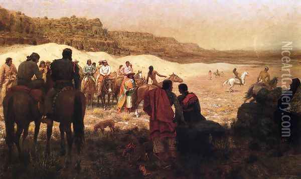At a Moqui Navajo Horse Race Oil Painting - Julian Scott