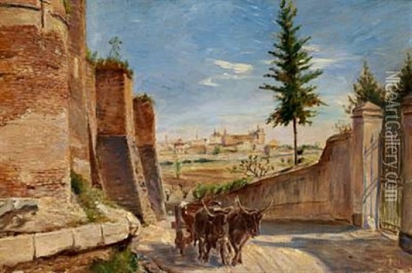 Bag Roms Mure Seet Fra Via Latina Ud Imod Laterankirken Oil Painting - Theodor Philipsen