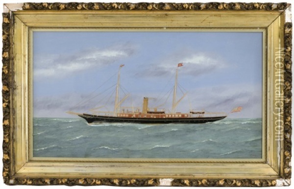 Steam/sail Vessel At Sea Oil Painting - Thomas H. Willis