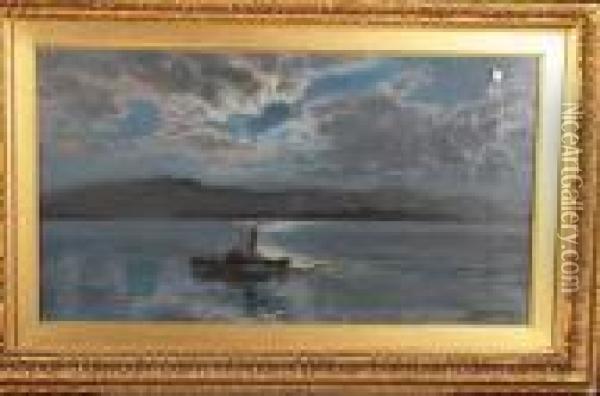 Paddle Tug Under A Moonlit Sky Oil Painting - Henry Moore