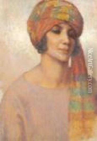 Portrait De Femme Au Turban Oil Painting - Gustave Max Stevens