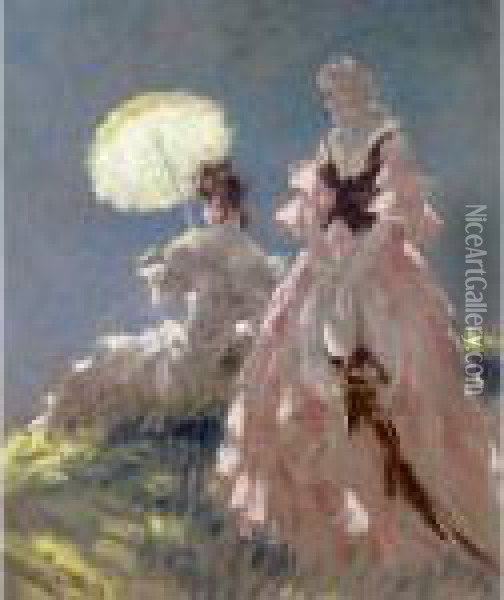 Elegantes Admirant La Vue Oil Painting - Louis Icart