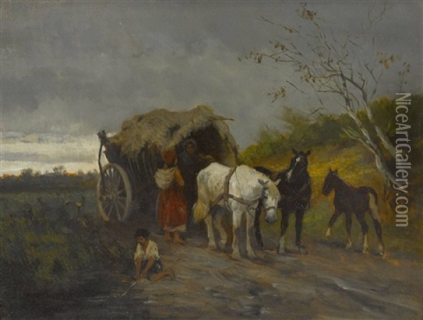 Rastende Landfahrer Oil Painting - Julius Schgoer