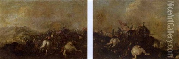 A Cavalry Battle Scene Oil Painting - Georg Philipp Rugendas the Elder