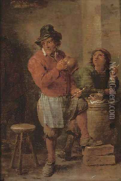 Boors smoking in a tavern Oil Painting - David The Younger Teniers
