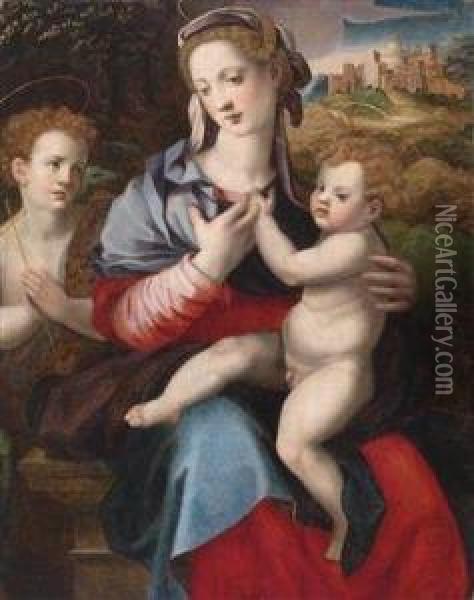 Madonna And Child With The Infant Saint John Oil Painting - Michele di Ridolfo del Ghirlandaio (see Tosini)