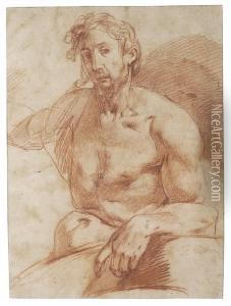 A Seated Male Nude Oil Painting - Carlo Vimercati