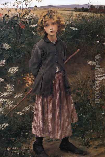 Roadside Flowers, The Little Shepherdess Oil Painting - Jules Bastien-Lepage