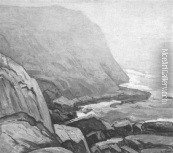 Rocky Shoreline On A Misty Day Oil Painting - Edgar Hewitt Nye