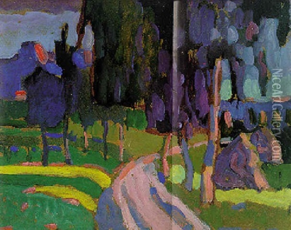 Sommerlandschaft Bei Sommeruntergang (summer Landscape At Sunset) Oil Painting - Wassily Kandinsky