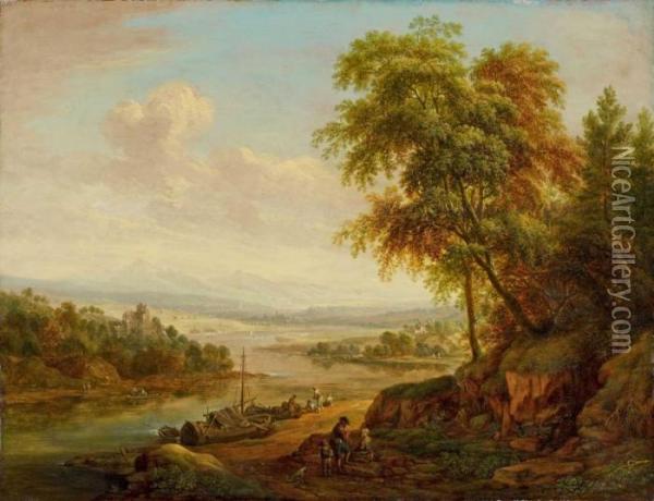 Landschaft Bei Florsheim Oil Painting - Christian Georg Schuttz II