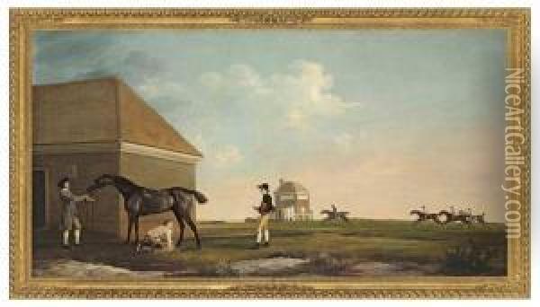 Gimcrack On Newmarket Heath, With A Trainer, Jockey And Stablelad Oil Painting - George Stubbs