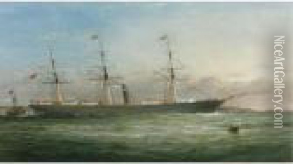 The Steam Ship City Of New York Oil Painting - Samuel Walters
