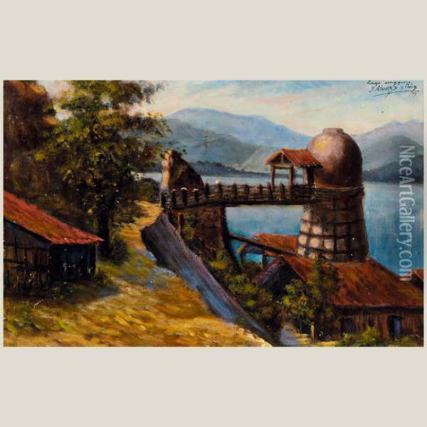 Lago Maggiore Oil Painting - J Alvarez Fernandez