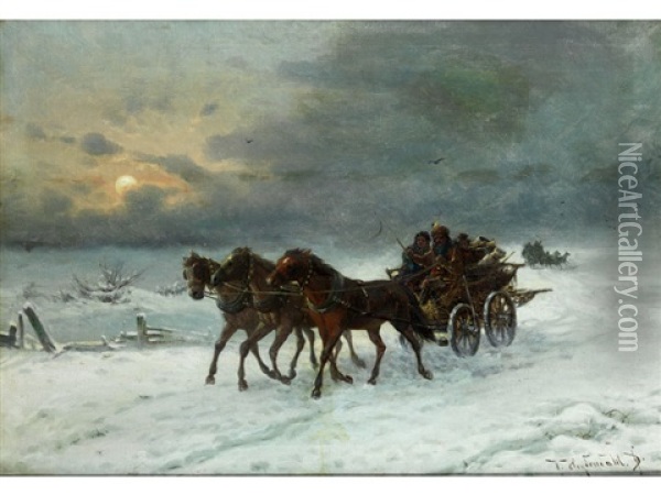 Winterliche Kutschfahrt Oil Painting - Friedrich Josef Nicolai Heydendahl