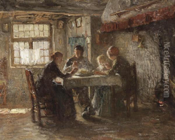 A Family Dinner Oil Painting - Bernardus Johannes Blommers