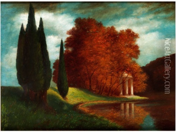 Herbstlandschaft Mit Pavillion Oil Painting - Traugott Hermann Ruedisuehli