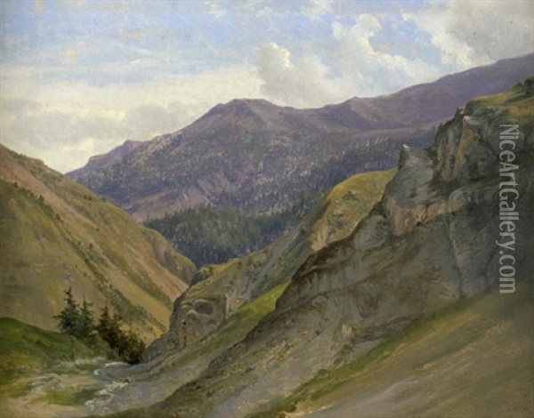 Alpenlandschaft Im Tiroler Etschtal Oil Painting - Frederik Niels Martin Rohde