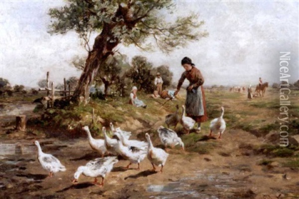 Herding The Geese Oil Painting - Antonis Matteo Montemezzo