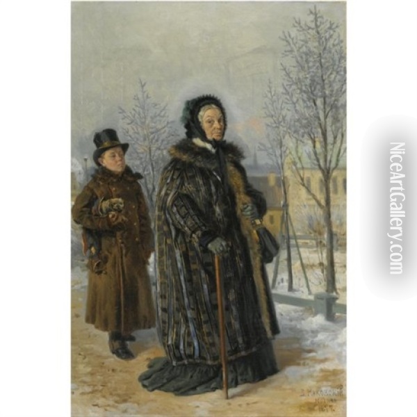 A Winter's Walk Oil Painting - Vladimir Egorovich Makovsky