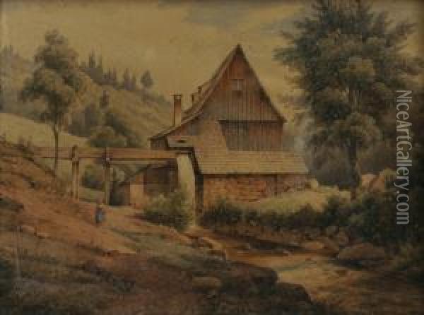 Mill By Jachymov Oil Painting - Bedrich Wachsmann