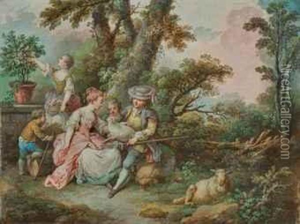 Deux Scenes Galantes Dans Un Paysage Bucolique Oil Painting - Nicolas-Jacques Juliard