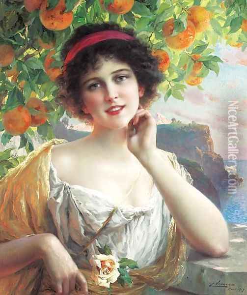 A young beauty Oil Painting - Emile Vernon