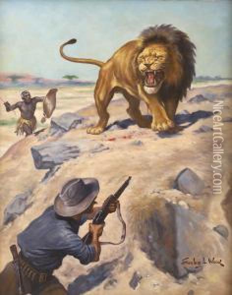 Lion Hunter Oil Painting - Stanley L. Wood