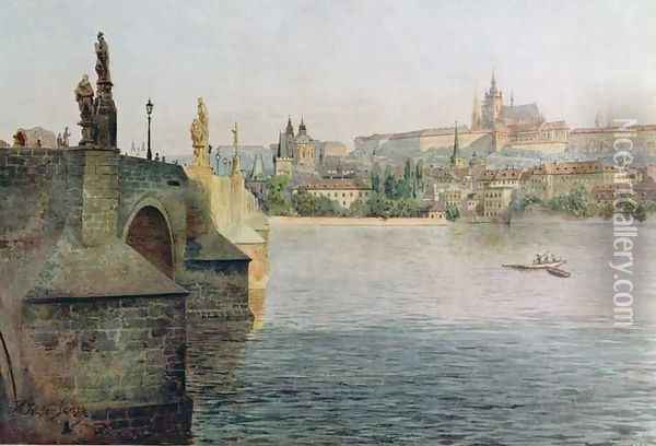 View of the Charles Bridge from Krizovnicka Namesti Oil Painting - Vaclav Jansa