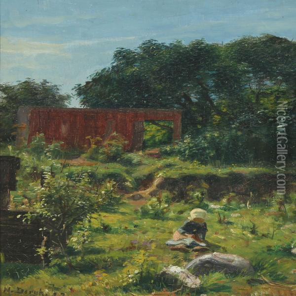 Summer Landscape With A Little Girl Oil Painting - Niels Vinding Dorph