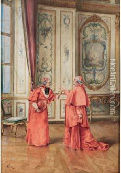 Deux Prelats Dans Un Salon Louis Xv Oil Painting - Alfred Weber