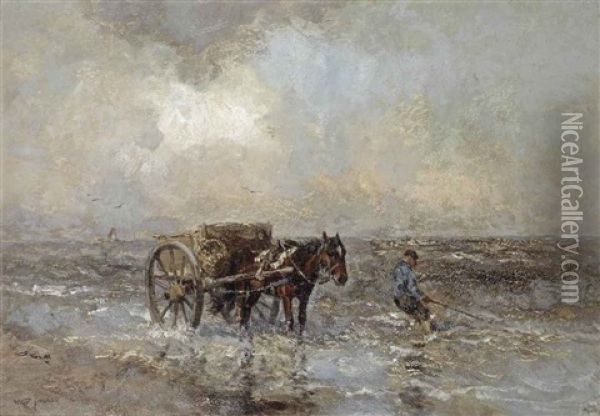 A Shell-fisher In The Surf Oil Painting - Willem George Frederik Jansen